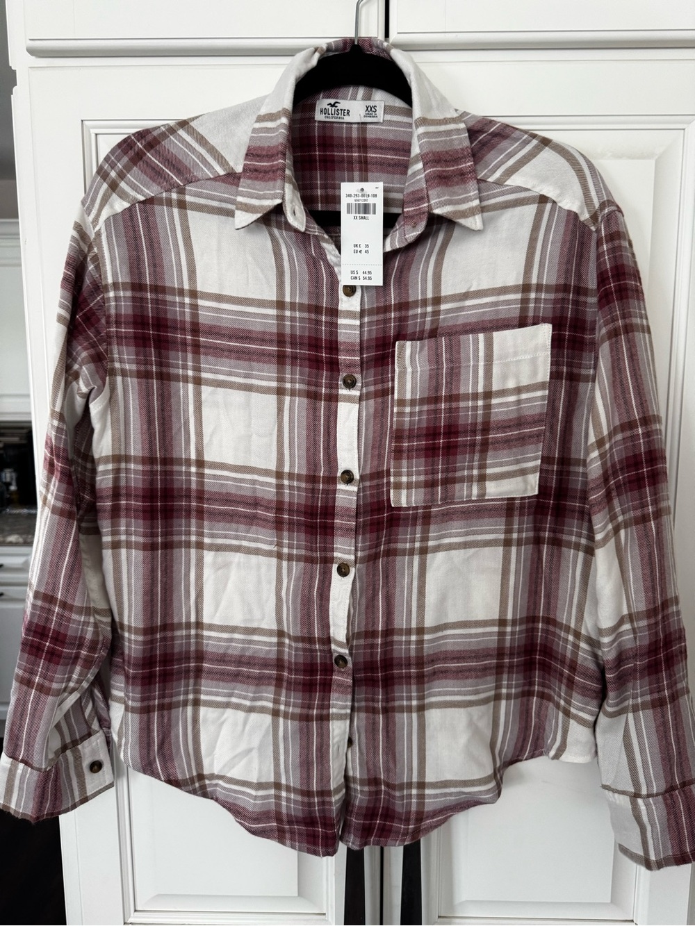 Hollister Red and Cream Plaid Button-Down Shirt